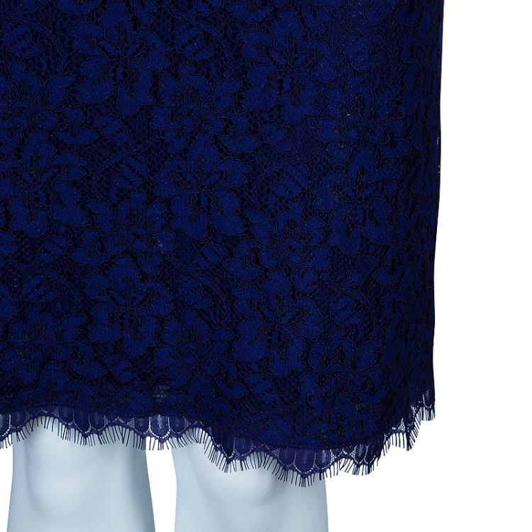 Pre Owned Diane von Furstenberg Blue Zarita  Lace Dress L