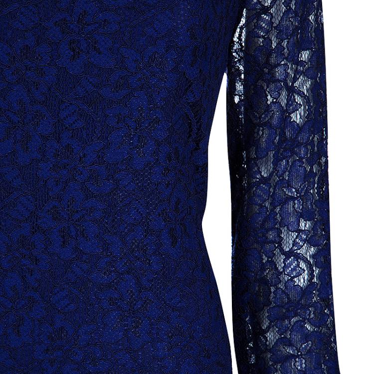 Pre Owned Diane von Furstenberg Blue Zarita  Lace Dress L