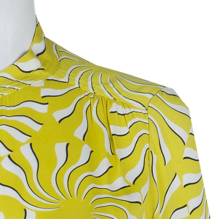 Pre Owned Diane von Furstenberg Yellow Print Tassel Tie-up Tunic Dress M