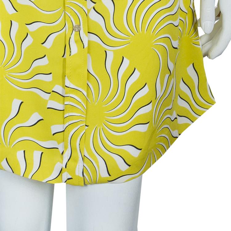 Pre Owned Diane von Furstenberg Yellow Print Tassel Tie-up Tunic Dress M