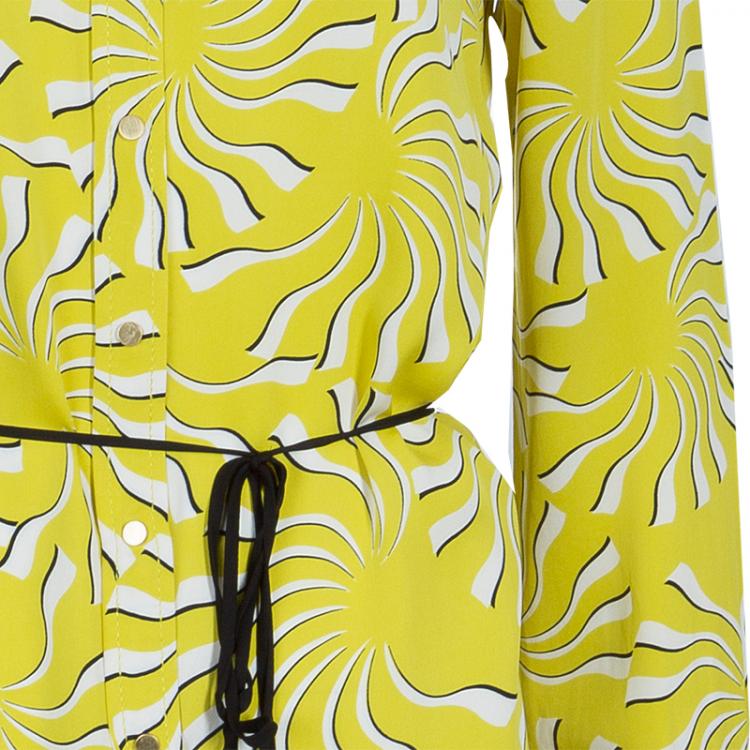 Pre Owned Diane von Furstenberg Yellow Print Tassel Tie-up Tunic Dress M