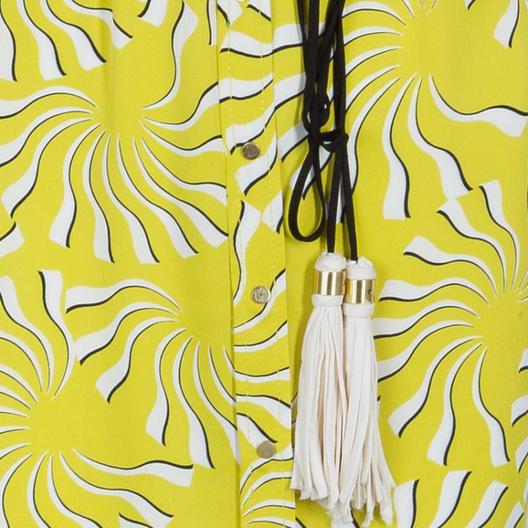 Pre Owned Diane von Furstenberg Yellow Print Tassel Tie-up Tunic Dress M