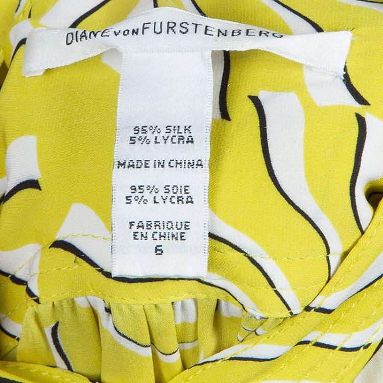 Pre Owned Diane von Furstenberg Yellow Print Tassel Tie-up Tunic Dress M