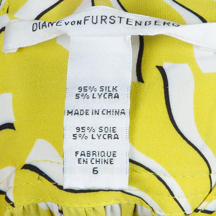 Pre Owned Diane von Furstenberg Yellow Print Tassel Tie-up Tunic Dress M
