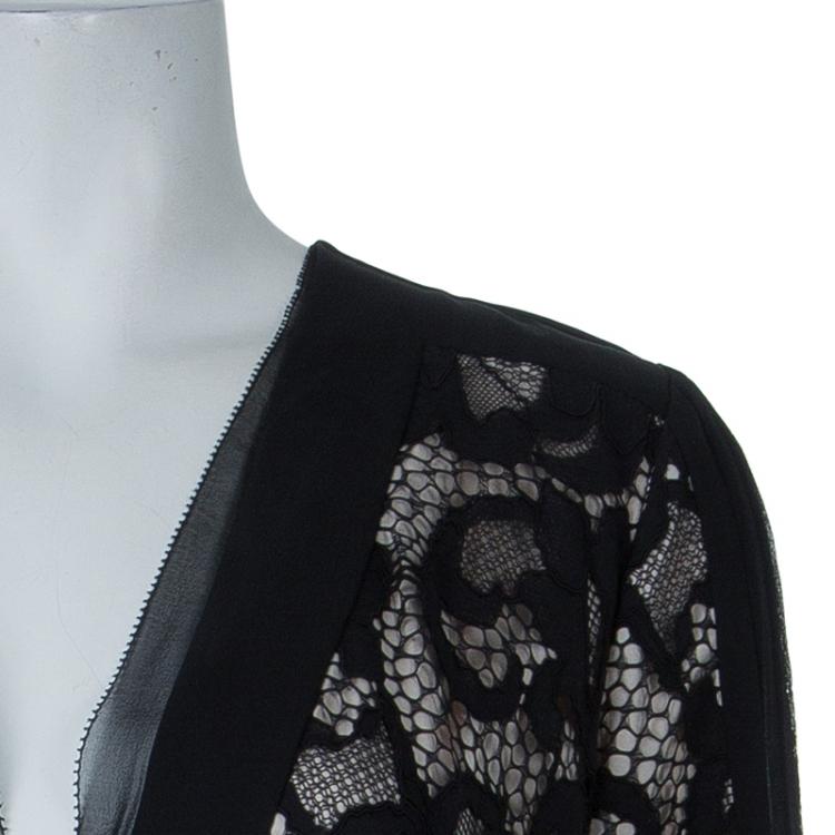 Pre Owned Diane von Furstenberg Black Lace Detail Long Sleeve Dress S