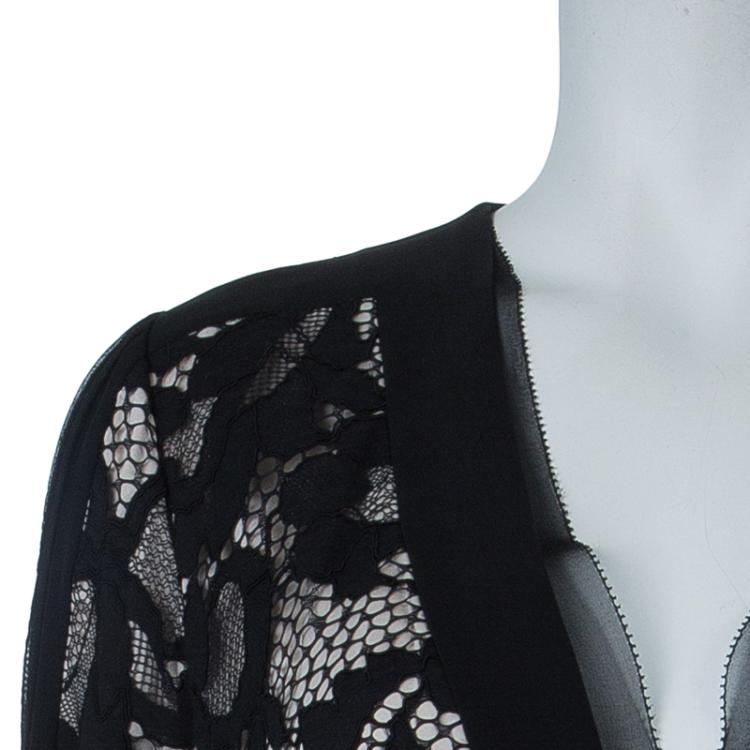 Pre Owned Diane von Furstenberg Black Lace Detail Long Sleeve Dress S