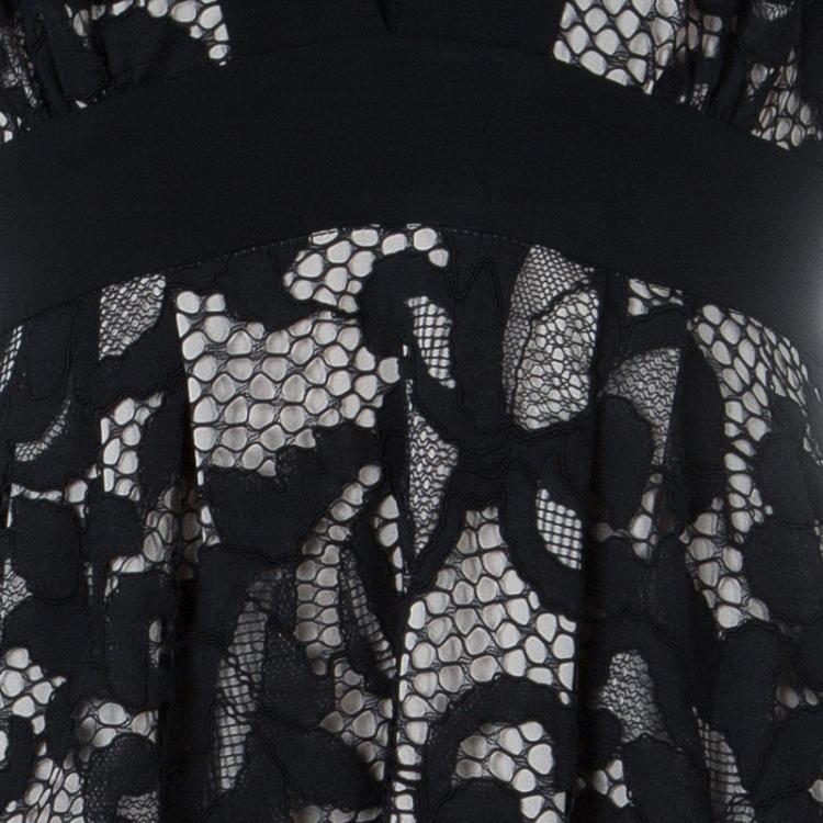 Pre Owned Diane von Furstenberg Black Lace Detail Long Sleeve Dress S