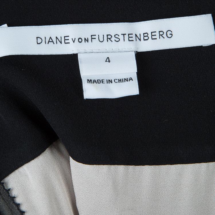 Pre Owned Diane von Furstenberg Black Lace Detail Long Sleeve Dress S