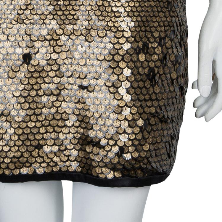 Pre Owned Diane Von Furstenberg Bronze Sequin Chika Dress S