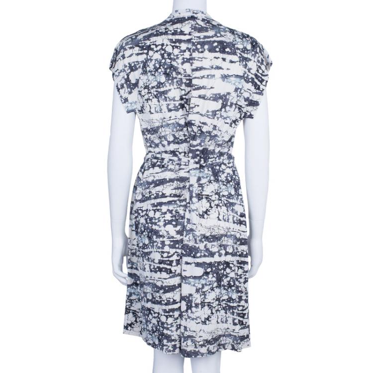 Pre Owned Diane Von Furstenberg Mindy Monochrome Marble Wrap Dress L