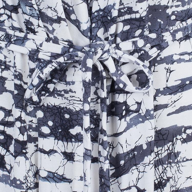 Pre Owned Diane Von Furstenberg Mindy Monochrome Marble Wrap Dress L