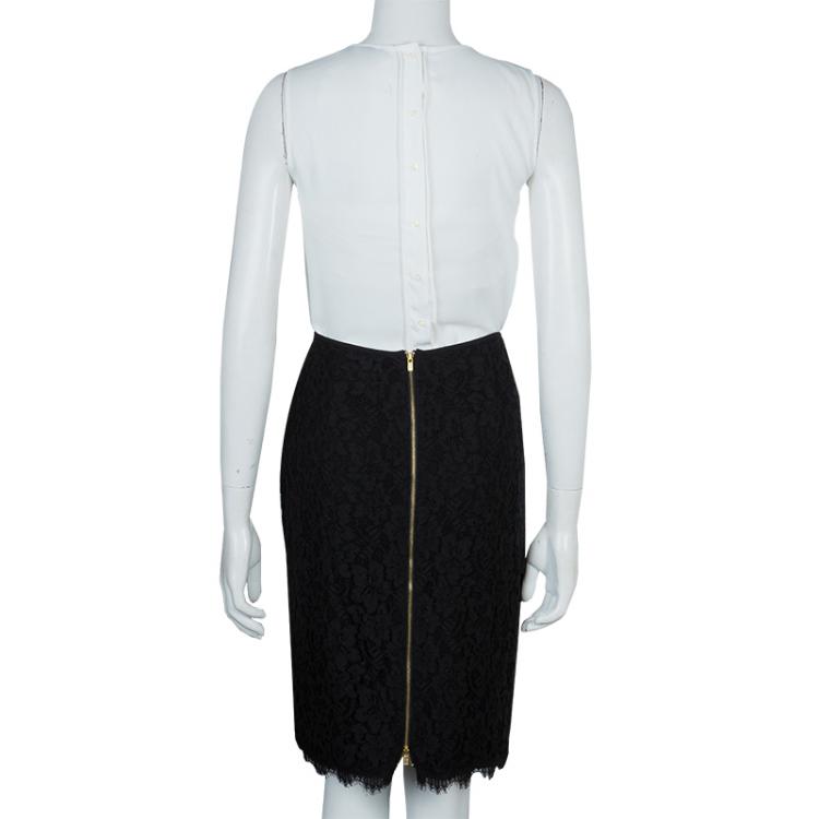 Pre Owned Diane Von Furstenberg Black Lace Scalloped Bottom Scotia Skirt L