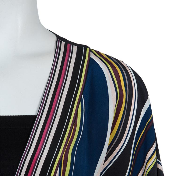 Pre Owned Diane Von Furstenberg Multicolor Striped Silk Belted Denisa Kaftan M