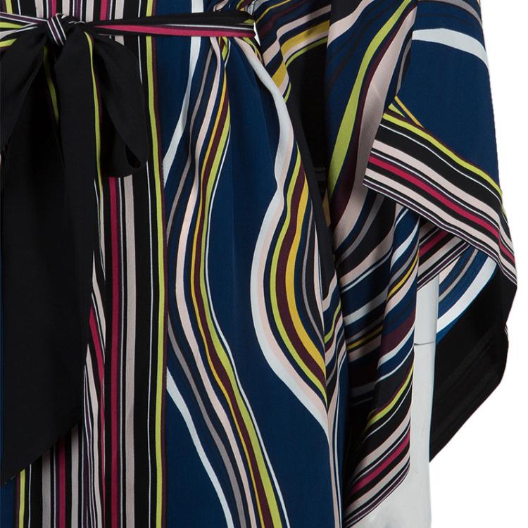 Pre Owned Diane Von Furstenberg Multicolor Striped Silk Belted Denisa Kaftan M