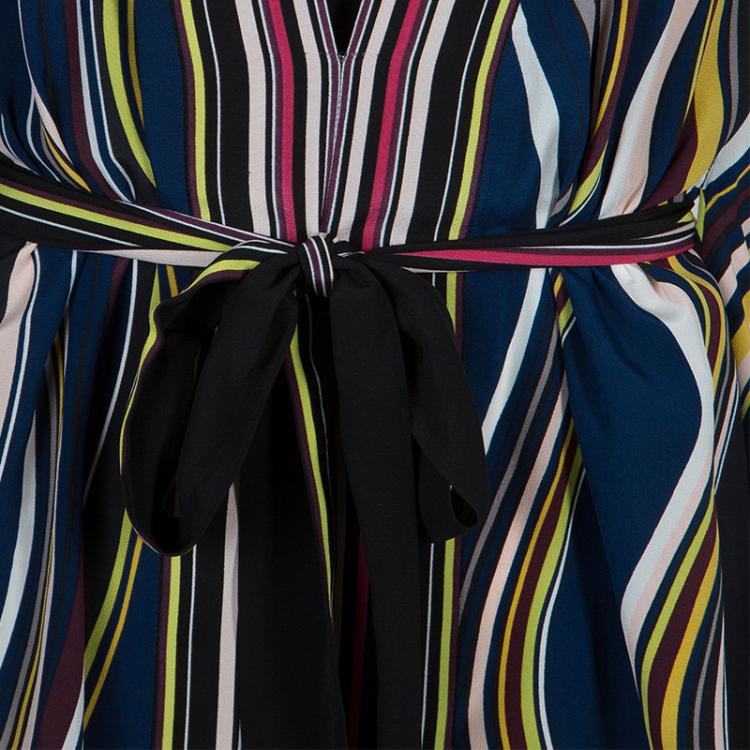 Pre Owned Diane Von Furstenberg Multicolor Striped Silk Belted Denisa Kaftan M