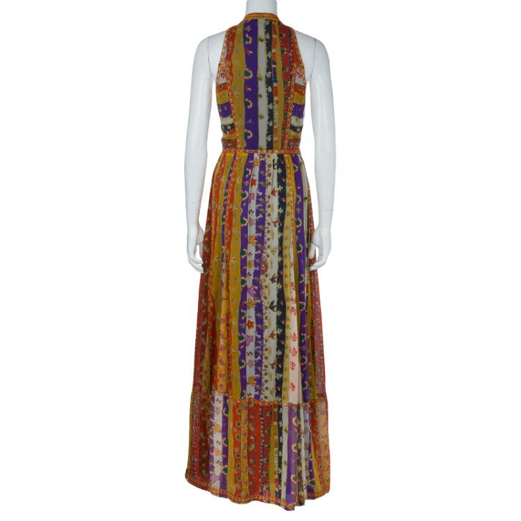 Pre Owned Diane Von Furstenberg Multicolor Print Embroidered Sleeveless Basmati Maxi Dress XL