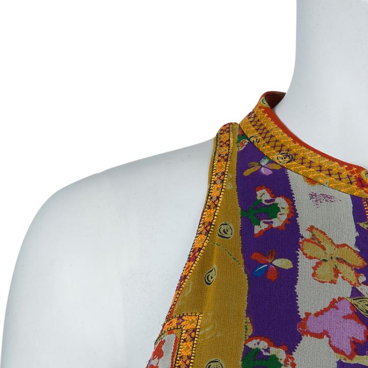 Pre Owned Diane Von Furstenberg Multicolor Print Embroidered Sleeveless Basmati Maxi Dress XL