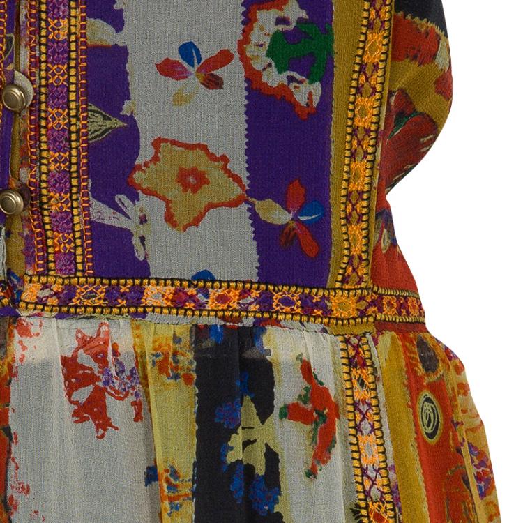 Pre Owned Diane Von Furstenberg Multicolor Print Embroidered Sleeveless Basmati Maxi Dress XL