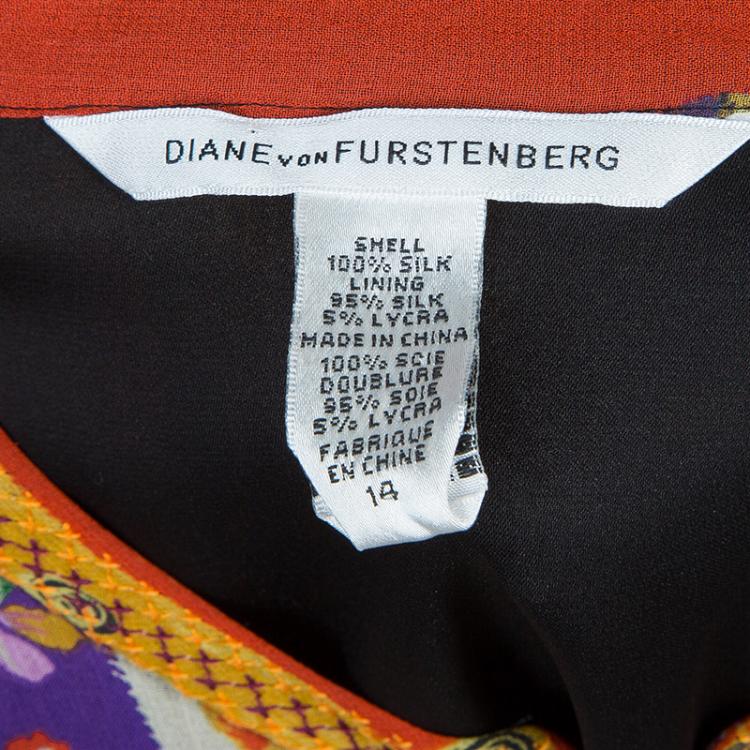 Pre Owned Diane Von Furstenberg Multicolor Print Embroidered Sleeveless Basmati Maxi Dress XL