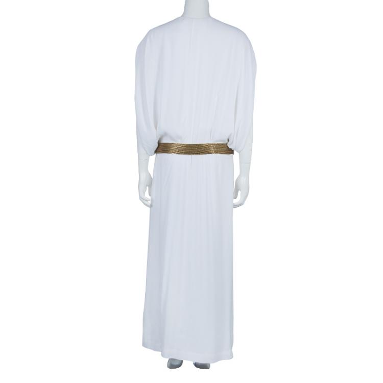 Pre Owned Diane Von Furstenberg White Crepe Draped Front Juliette Belted Dress L