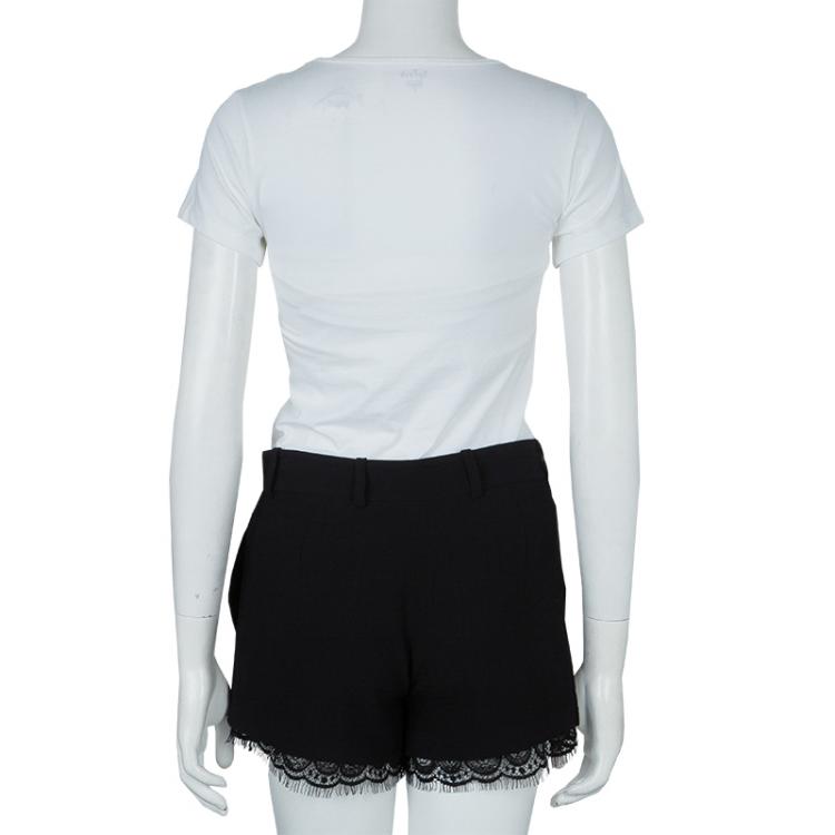 Pre Owned Diane Von Furstenberg Black Scalloped Lace Trim Yara Shorts S