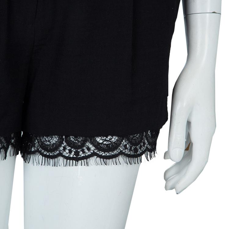 Pre Owned Diane Von Furstenberg Black Scalloped Lace Trim Yara Shorts S