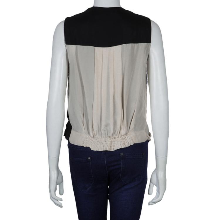 Pre Owned Diane Von Furstenberg Monochrome Lace Detail Draped Talitha Top M