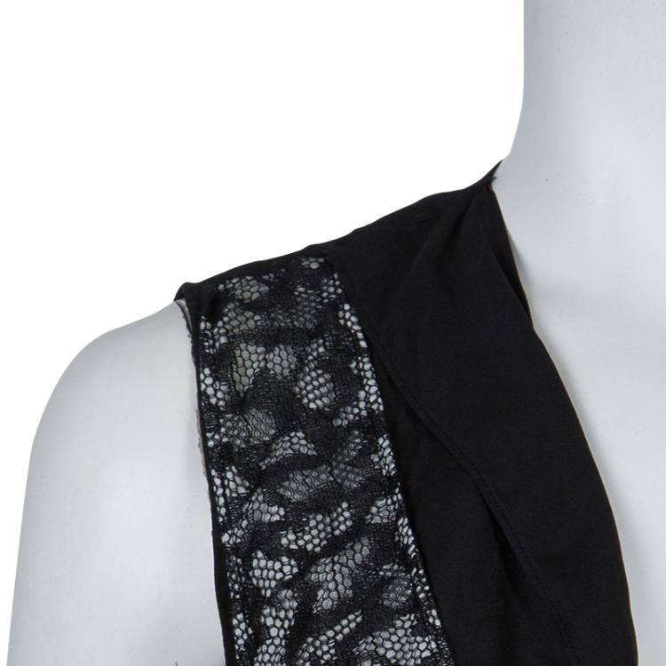 Pre Owned Diane Von Furstenberg Monochrome Lace Detail Draped Talitha Top M