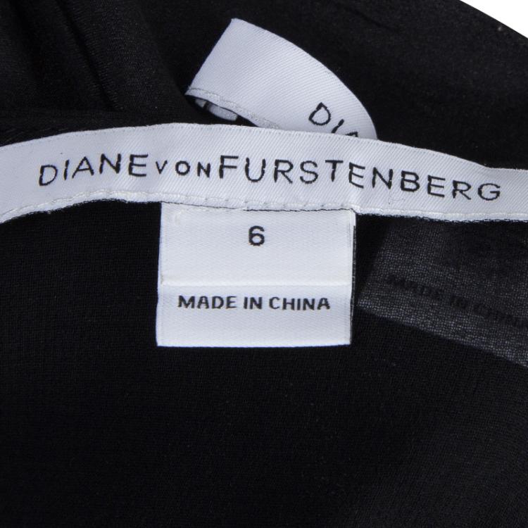 Pre Owned Diane Von Furstenberg Monochrome Lace Detail Draped Talitha Top M