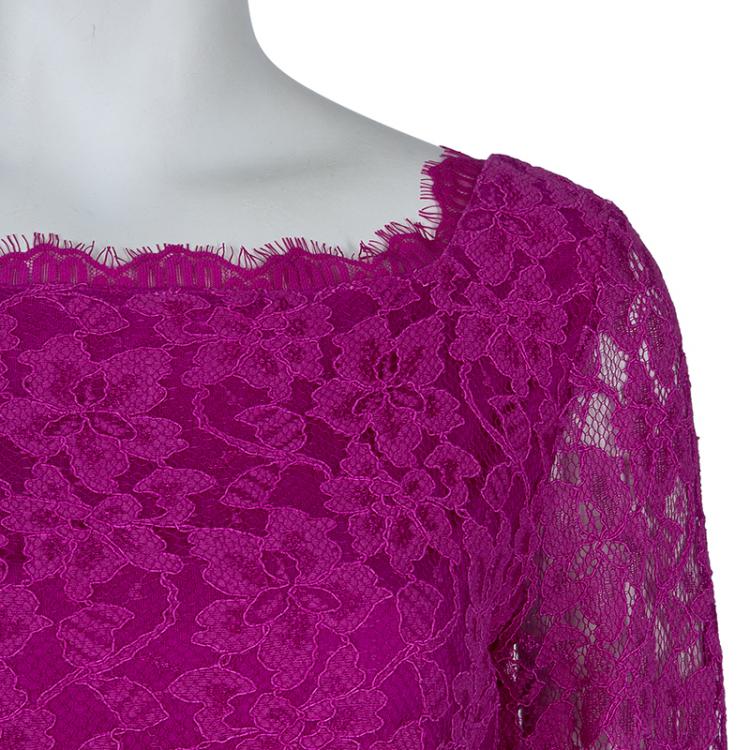 Pre Owned Diane Von Furstenberg Pink Zarita Lace Dress L