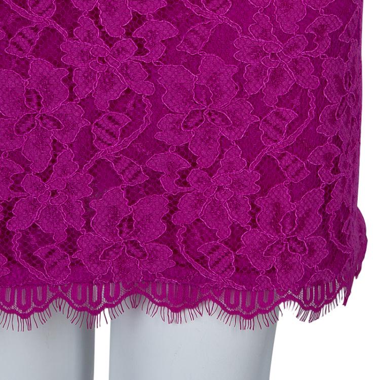 Pre Owned Diane Von Furstenberg Pink Zarita Lace Dress L