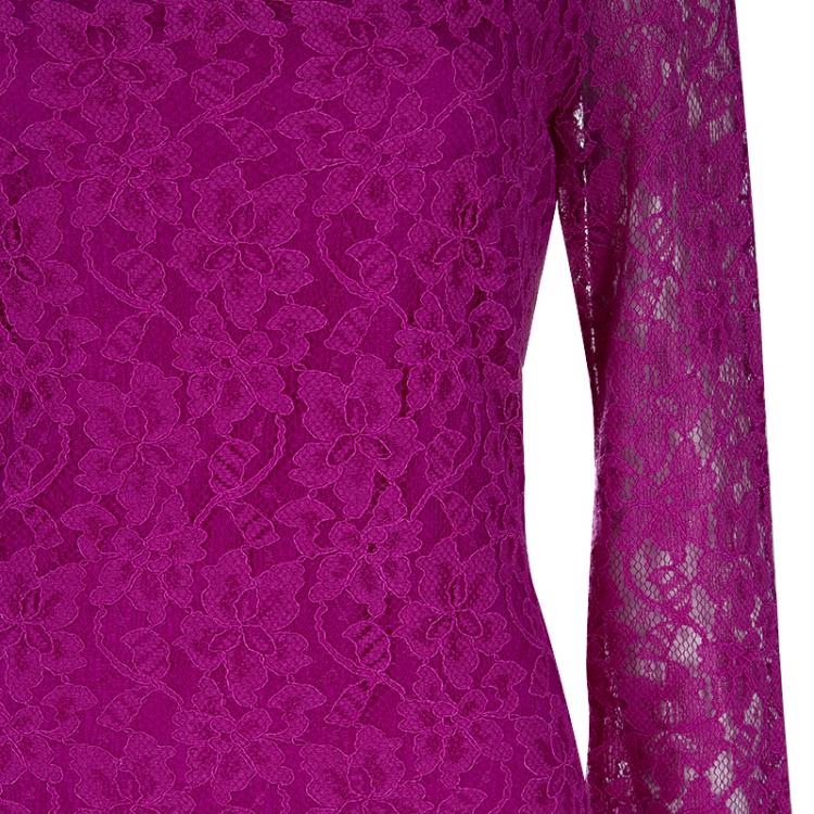 Pre Owned Diane Von Furstenberg Pink Zarita Lace Dress L