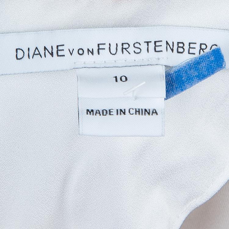 Pre Owned Diane Von Furstenberg White Short Sleeve Kader Dress L