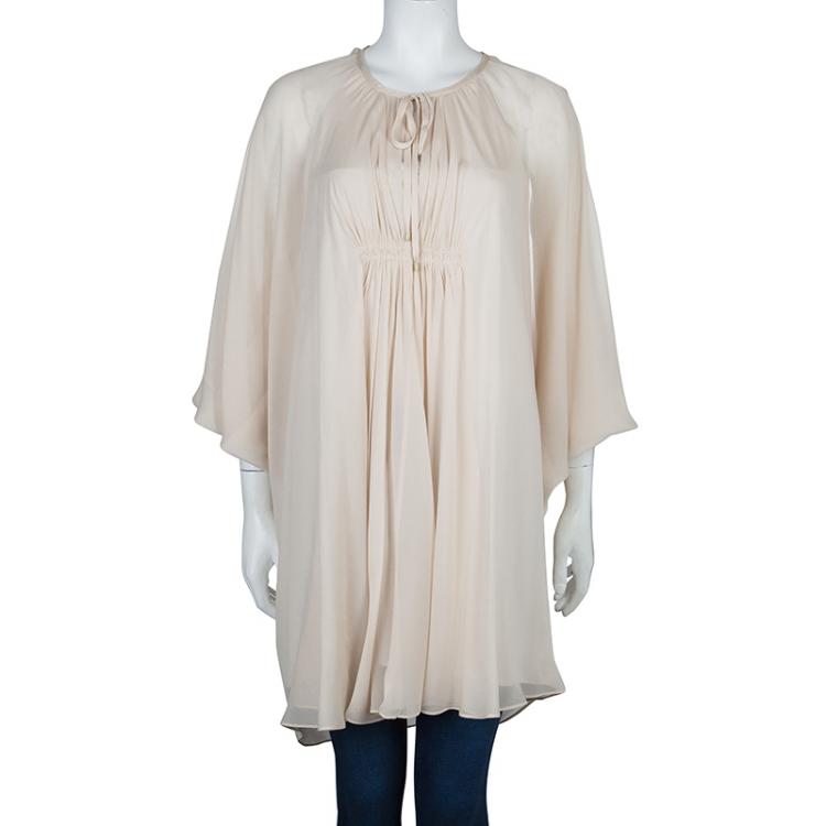Pre Owned Diane Von Furstenberg Beige Silk New Fleurette Kimono Dress S