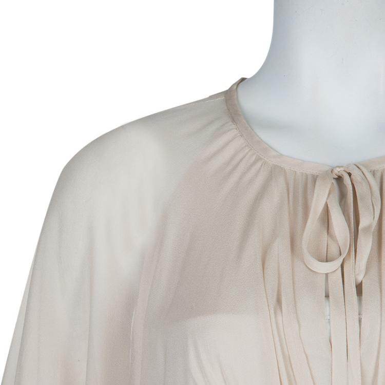 Pre Owned Diane Von Furstenberg Beige Silk New Fleurette Kimono Dress S