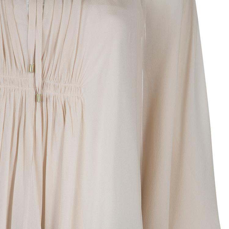 Pre Owned Diane Von Furstenberg Beige Silk New Fleurette Kimono Dress S