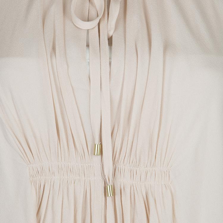 Pre Owned Diane Von Furstenberg Beige Silk New Fleurette Kimono Dress S