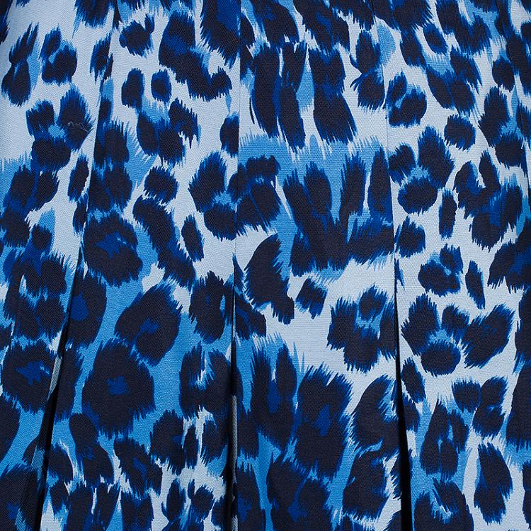 Pre Owned Diane von Furstenberg White/Blue Leopard Print Gemma Skirt XS