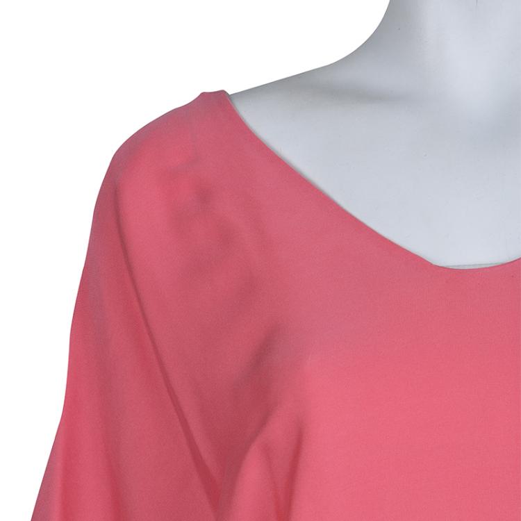 Pre Owned Diane von Furstenberg Pink Colorblock Silk Edna Dress S