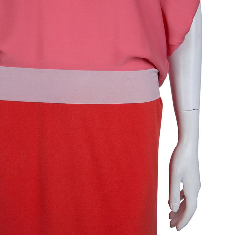 Pre Owned Diane von Furstenberg Pink Colorblock Silk Edna Dress S