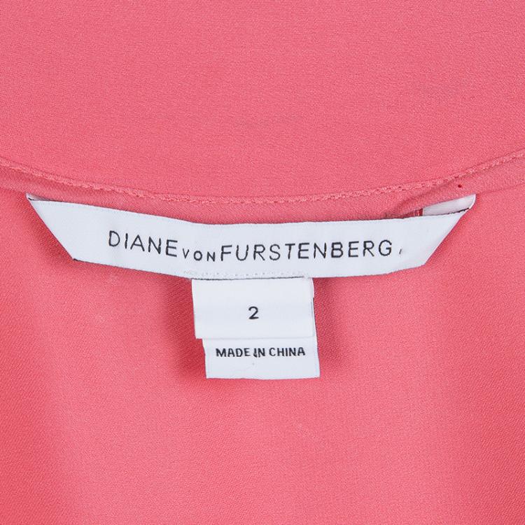 Pre Owned Diane von Furstenberg Pink Colorblock Silk Edna Dress S