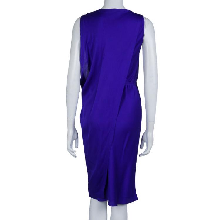مملوكة مسبقًا Diane Von Furstenberg Blue Silk Draped Annika Wrap Dress M