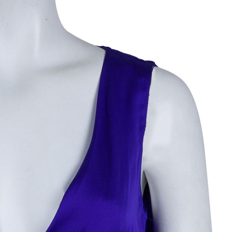 مملوكة مسبقًا Diane Von Furstenberg Blue Silk Draped Annika Wrap Dress M