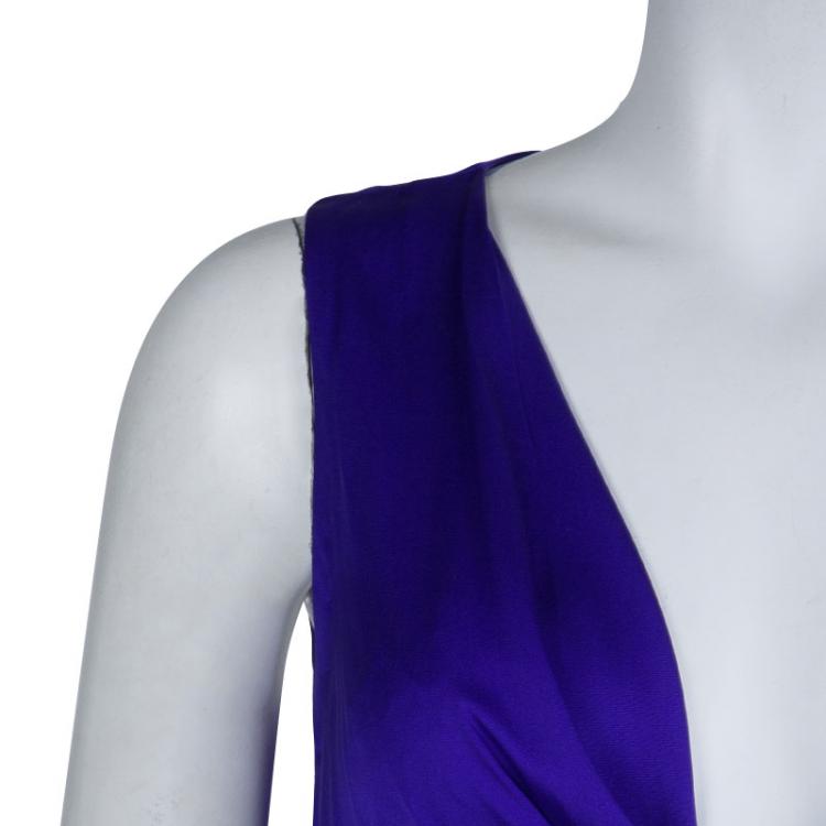 مملوكة مسبقًا Diane Von Furstenberg Blue Silk Draped Annika Wrap Dress M