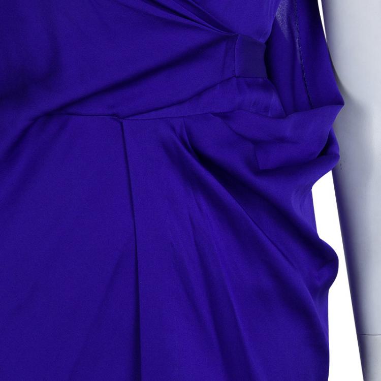 مملوكة مسبقًا Diane Von Furstenberg Blue Silk Draped Annika Wrap Dress M