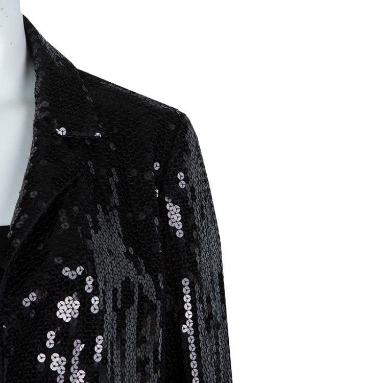 Pre Owned Diane Von Furstenberg Black Sequin Embellished Blazer M