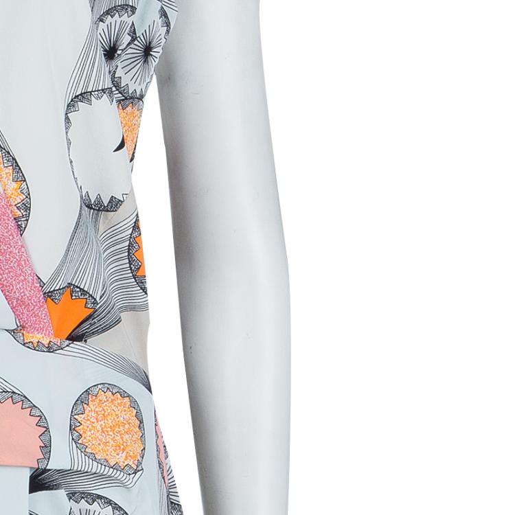 Pre Owned Diane Von Furstenberg Pale Blue Silk Multicolor Print Jaime Dress L