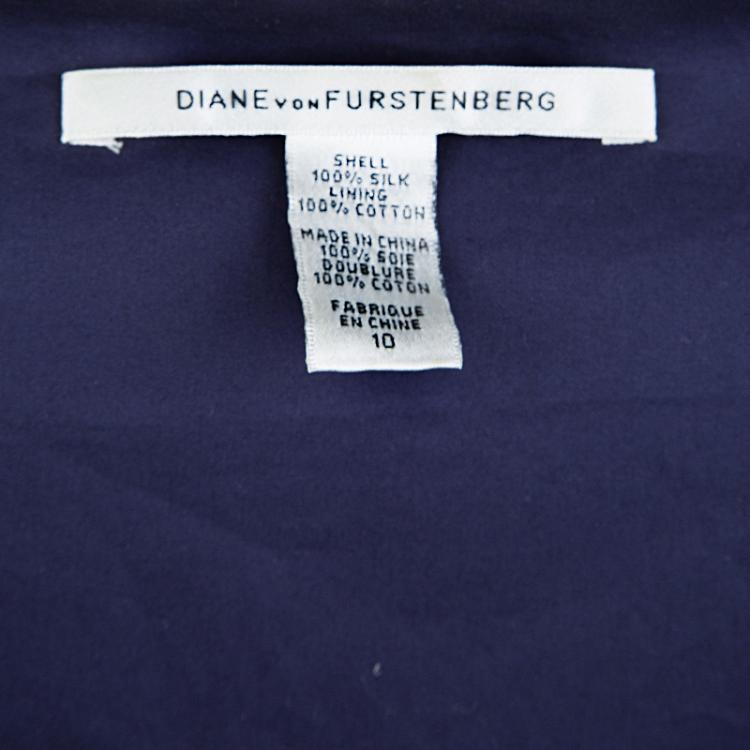 Pre Owned Diane Von Furstenberg Navy Blue Silk Star Print Ruched Francia Dress L