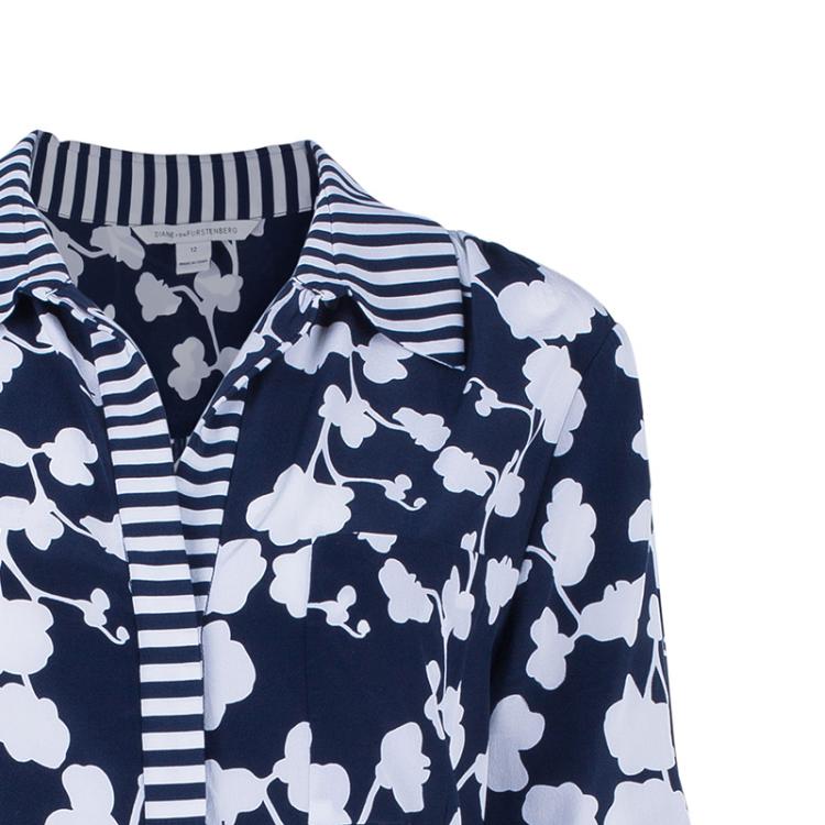 Pre Owned Diane Von Furstenberg Lorelei Orchid Print Silk Shirt L