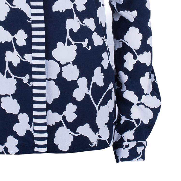 Pre Owned Diane Von Furstenberg Lorelei Orchid Print Silk Shirt L